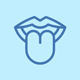 blue icon of a tongue with a stylized design representing taste and flavor four essential senses